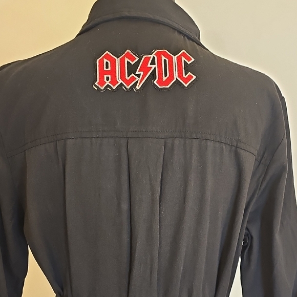 Elegant Black Maxi Dress with AC/DC And Rolling Stones Embroidered Decals - Picture 5 of 13